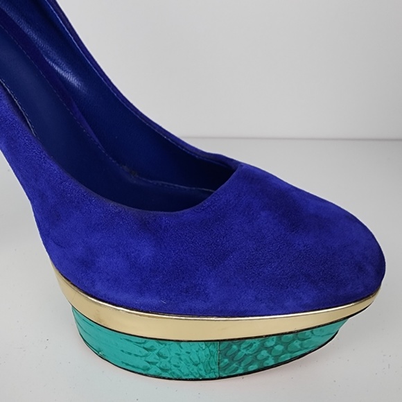B Brian Atwood Purple Gold Teal Suede Platform Stiletto Size 10 - Picture 6 of 10